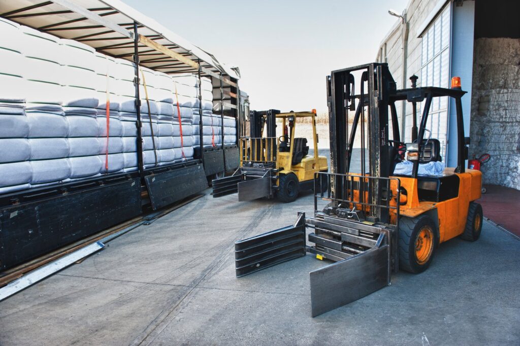 forklift truck in warehouse